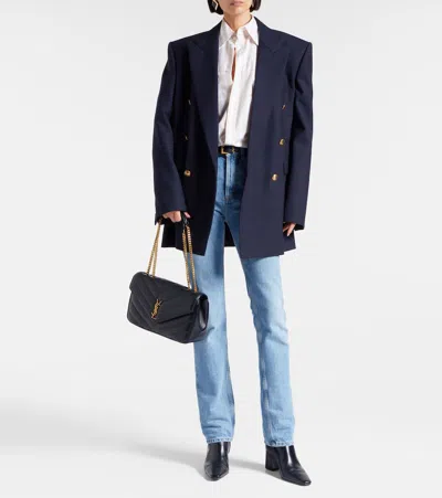 Saint Laurent Black Loulou Medium Shoulder Bag In Blue