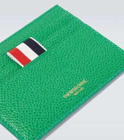 Thom Browne Leather Card Holder In Green