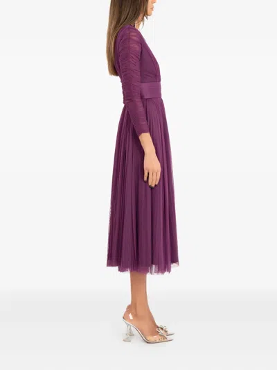 Ana Radu Long-sleeve Pleated Midi Dress In Purple