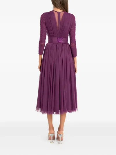 Ana Radu Long-sleeve Pleated Midi Dress In Purple