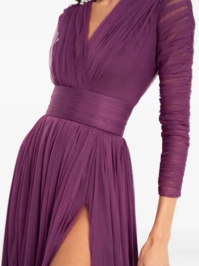 Ana Radu Long-sleeve Pleated Midi Dress In Purple