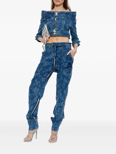 Dsquared2 X Vaquera Off-shoulder Zip-fastening Jacket In Blue