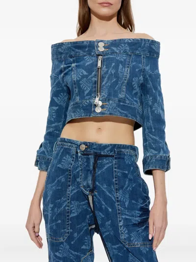 Dsquared2 X Vaquera Off-shoulder Zip-fastening Jacket In Blue