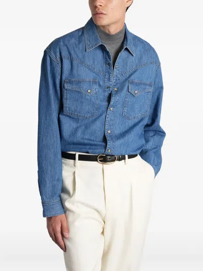 Lardini Western-style Denim Shirt In Blue