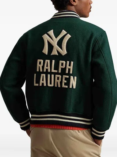 Polo Ralph Lauren Mens Ribbed Logo-embroidered Wool-blend Bomber Jacket Moss Agate In Green