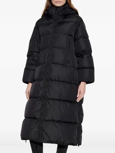 Add Long Ped Coat With Detachable Hood And Side Slits In Black