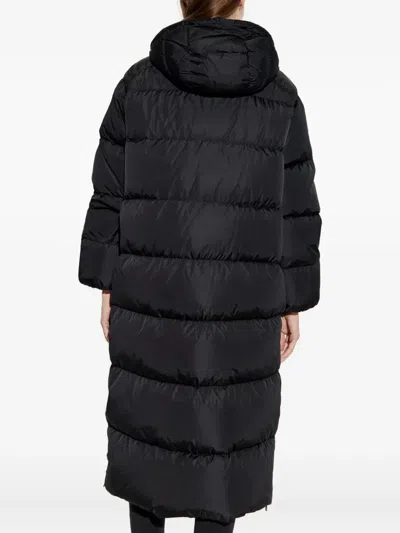 Add Long Ped Coat With Detachable Hood And Side Slits In Black