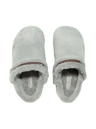 Crocs Cozzzy Faux-fur Strap Slippers In Gray