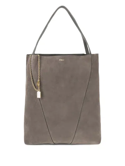 Chloé Spin Suede Tote Bag In Gray