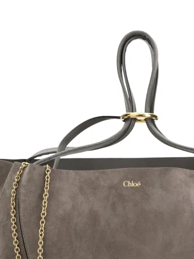 Chloé Spin Suede Tote Bag In Gray