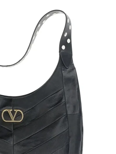 Valentino Garavani Medium Hoboho Bag In Chevron-pattern Nappa In Black
