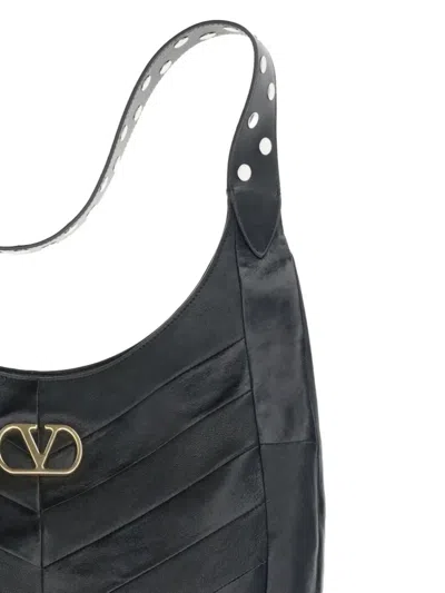 Valentino Garavani Medium Hoboho Bag In Chevron-pattern Nappa In Black
