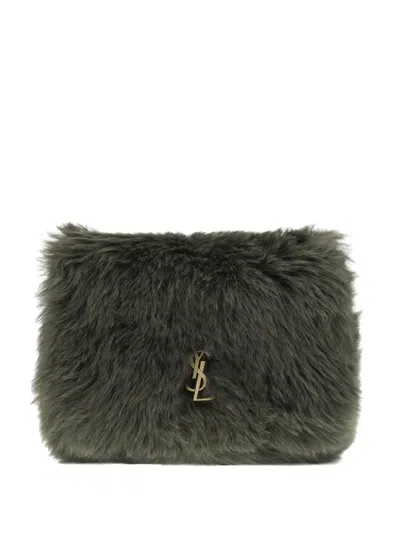 Saint Laurent Jamie Medium Shearling Shoulder Bag In Gray