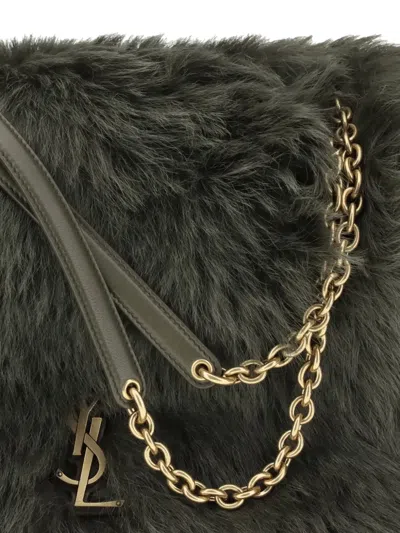 Saint Laurent Jamie Medium Shearling Shoulder Bag In Gray