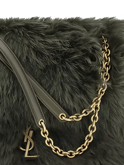 Saint Laurent Jamie Medium Shearling Shoulder Bag In Gray