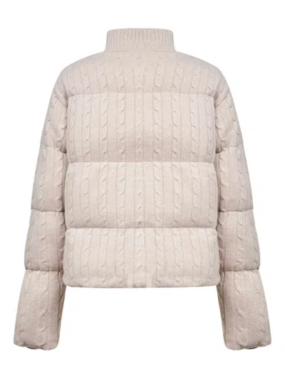 Mc2 Saint Barth Beige Cable-knit Wool Mya Down Jacket In Pink