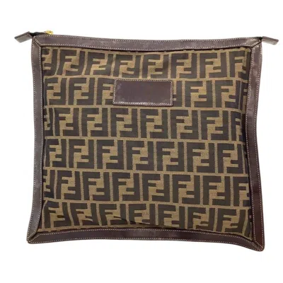 Pre-owned Fendi Zucca Brown Canvas Leather Clutch Bag ()