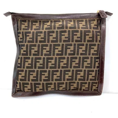 Pre-owned Fendi Zucca Brown Canvas Leather Clutch Bag ()