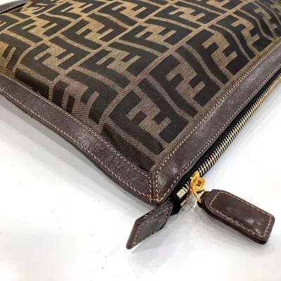 Pre-owned Fendi Zucca Brown Canvas Leather Clutch Bag ()
