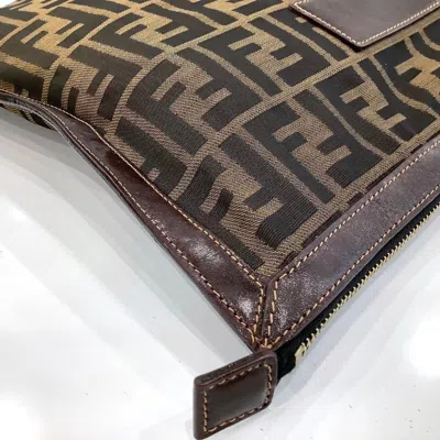 Pre-owned Fendi Zucca Brown Canvas Leather Clutch Bag ()