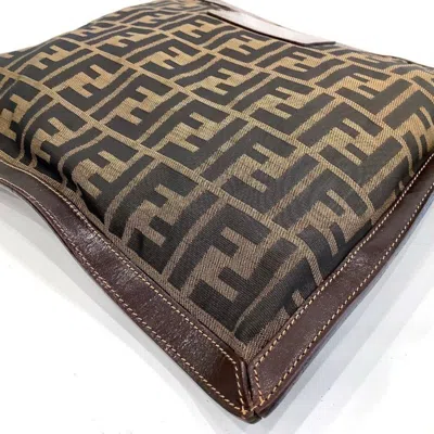 Pre-owned Fendi Zucca Brown Canvas Leather Clutch Bag ()
