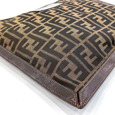 Pre-owned Fendi Zucca Brown Canvas Leather Clutch Bag ()