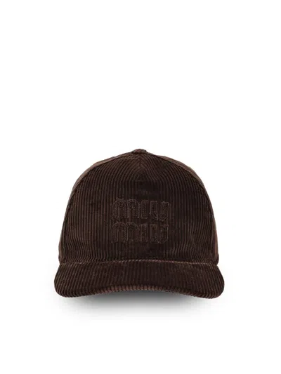 Miu Miu Logo-patch Corduroy Baseball Cap In Brown
