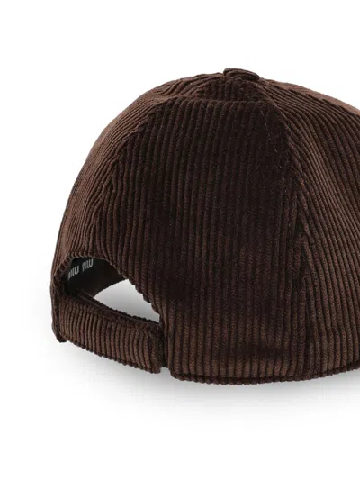 Miu Miu Logo-patch Corduroy Baseball Cap In Brown