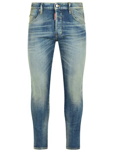 Dsquared2 Men Blue Jeans With Logo Patch On The Rear And Distressed Effect In Denim Man In Blue