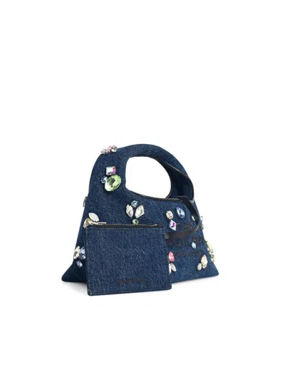 Marc Jacobs Denim Mini Sack Handbag With Embellished Design In Blue