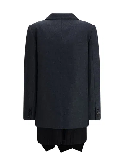 Sacai Wool Melton And Wool Knit Jacket In Blue