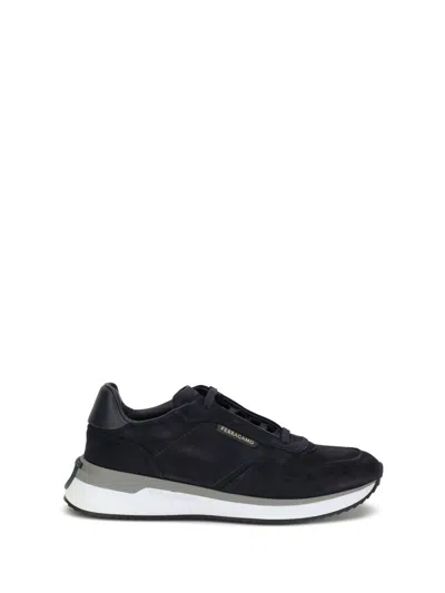 Ferragamo Dark Blue Suede Sneakers In Blue