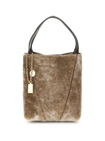 Chloé Shearling Small Spin Tote Bag In Brown