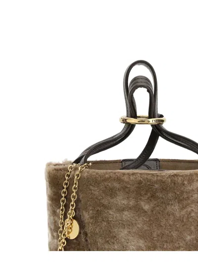 Chloé Shearling Small Spin Tote Bag In Brown