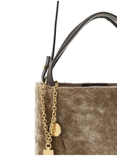 Chloé Shearling Small Spin Tote Bag In Brown