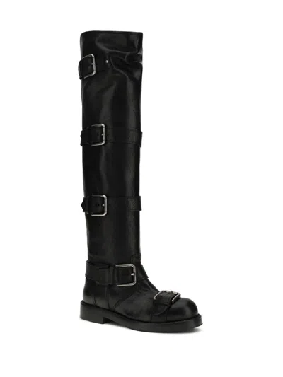 Dolce & Gabbana Bernini Buckled Crinkled-leather Over-the-knee Boots In Black