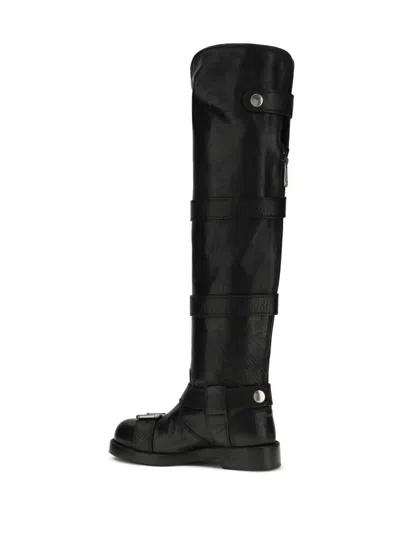 Dolce & Gabbana Bernini Buckled Crinkled-leather Over-the-knee Boots In Black
