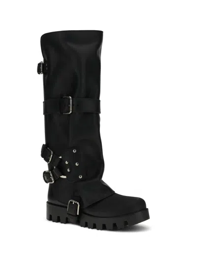 Dolce & Gabbana Rubber And Leather High Boots In Black