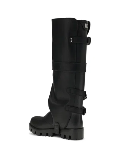 Dolce & Gabbana Rubber And Leather High Boots In Black