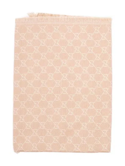 Gucci Gg Jacquard Fringed Rectangle Shawl In Pink