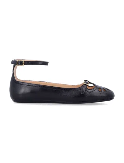 Chloé Leather Ballerina Shoes Featuring Buckle Detail In Black