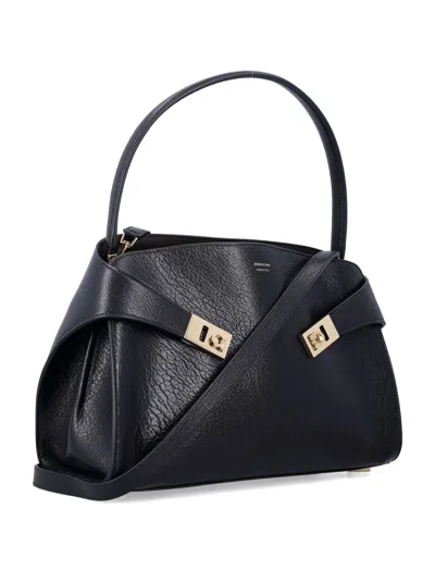 Ferragamo Hug Soft Bicolor Shoulder Bag In Calfskin In Black