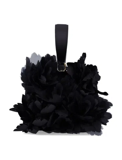 Ferragamo Floral Design Wrist Clutch Bag In Black