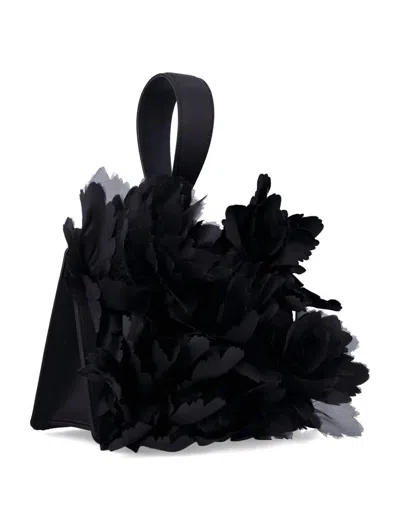 Ferragamo Floral Design Wrist Clutch Bag In Black