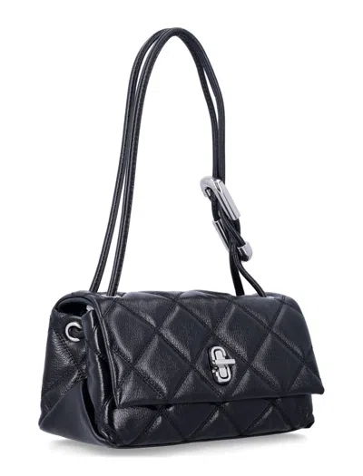 Marc Jacobs The Mini Dual Black Diamond-quilted Crossbody Bag With Top Handle In Leather Woman In Black