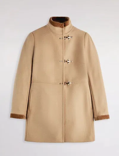 Fay Virginia Velvet-trimmed Coat In Brown