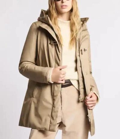 Fay Front Nylon Toggle Double Breasted Coat In Beige