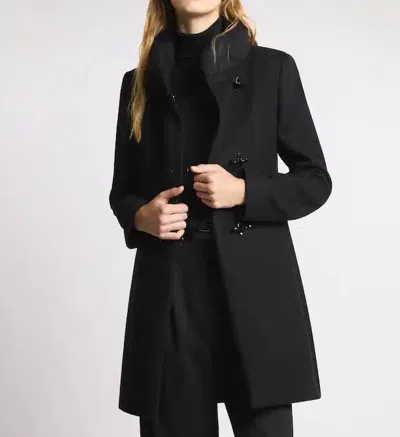 Fay Structured Black Coat With Stand-up Collar And Toggle Closures In Black