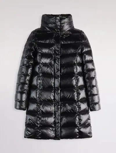 Fay Cropped Black Nylon Down Jacket With Iconic Fastening And Windproof Cuffs In Black