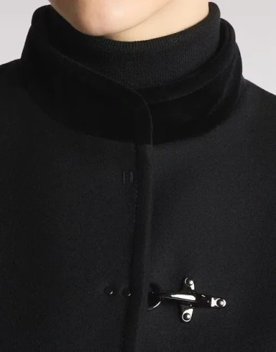 Fay Structured Black Coat With Velvet Accents And High Collar In Black
